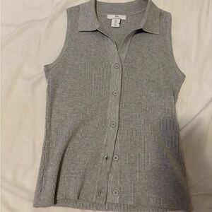 Halston Heritage Gray Ribbed Sleeveless Shirt